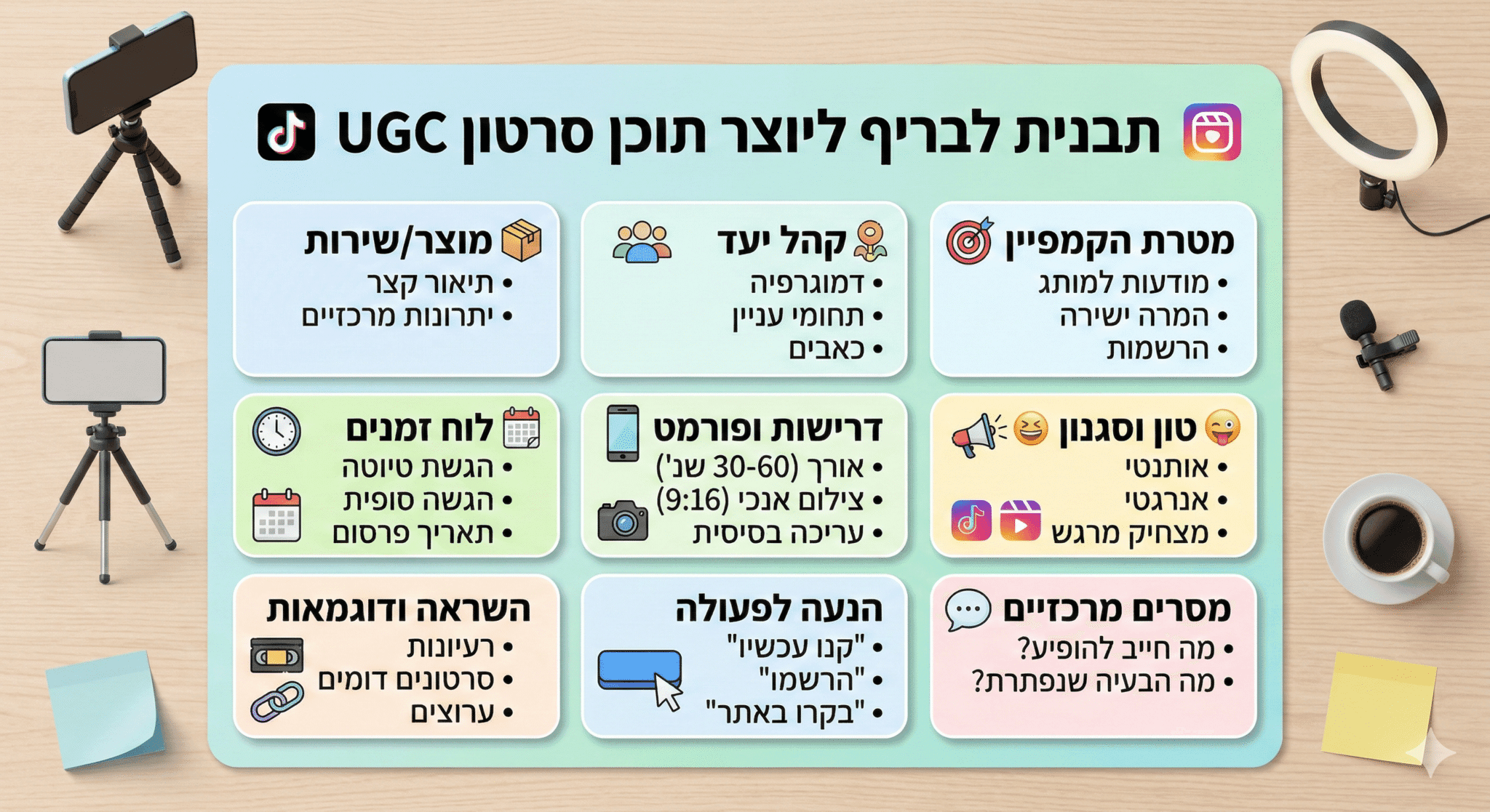 תבנית לבריף ליוצר תוכן סרטון ugc